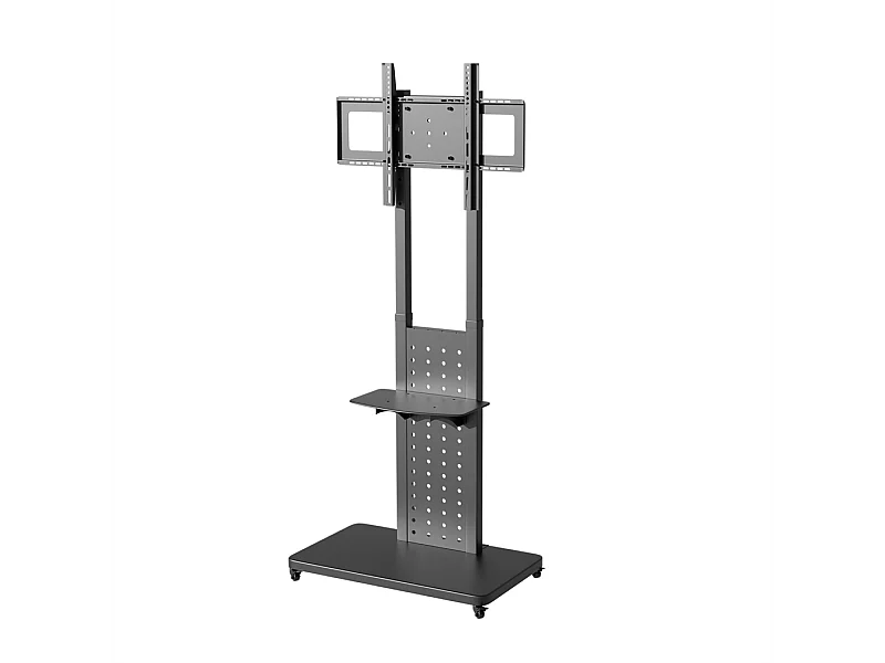 Support de TV avec 2 tablettes de rangement et  roulettes pour téléviseur de 32 à 65 pouce - Pied TV réglable charge 50kg VESA Max 600x400 Horizontal ou vertical