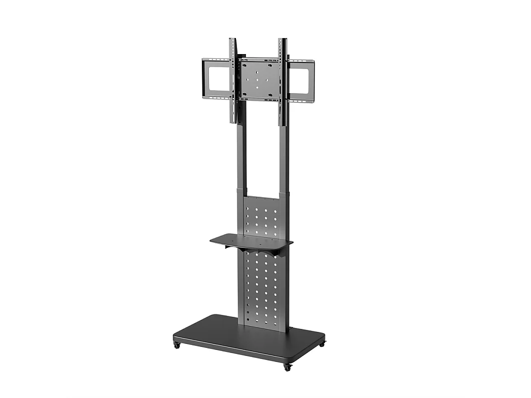 Support TV Au Sol Avec Roulettes - Pour Télés 32 à 70 Pouces, Hauteur Réglable, étagère En Bois, Max 45 Kg