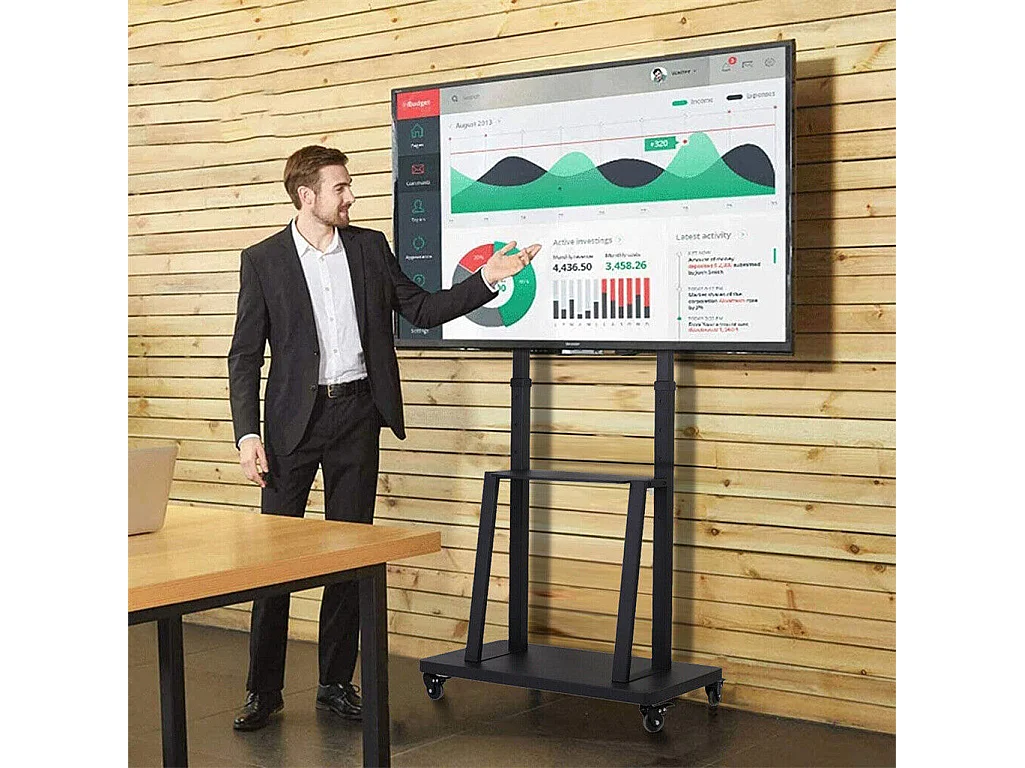 Support de TV avec 2 tablettes de rangement et  4 roulettes pour téléviseur de 32 à 80 pouce - Pied tv réglable - charge 65kg VESA Max 600x400