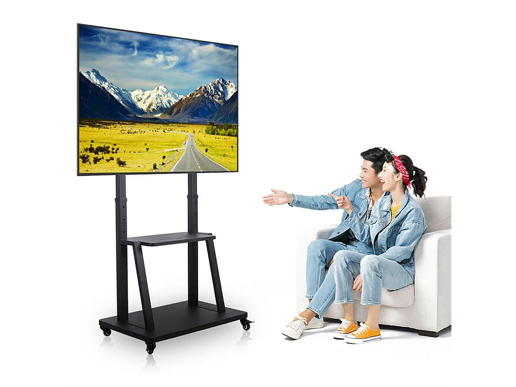 Support de TV avec 2 tablettes de rangement et  4 roulettes pour téléviseur de 32 à 80 pouce - Pied tv réglable - charge 65kg VESA Max 600x400