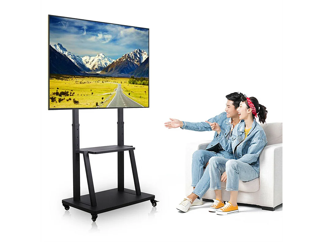 Support de TV avec 2 tablettes de rangement et  4 roulettes pour téléviseur de 32 à 80 pouce - Pied tv réglable - charge 65kg VESA Max 600x400