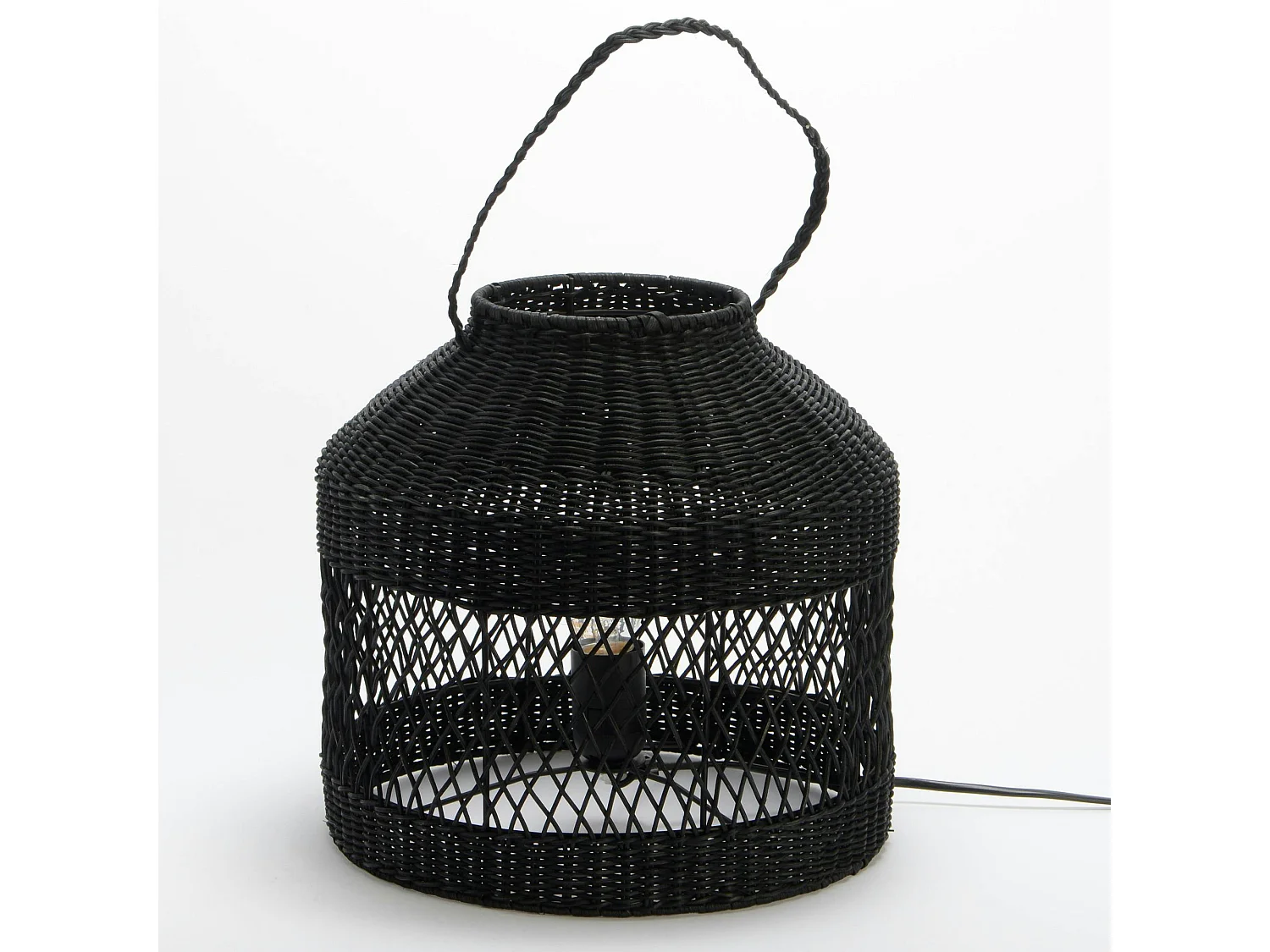 Lampe façon lanterne rotin noir 44 cm
