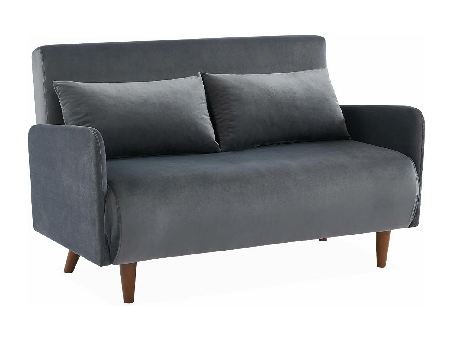 Divano letto in velluto con gambe in legno, 2 posti, grigio scuro