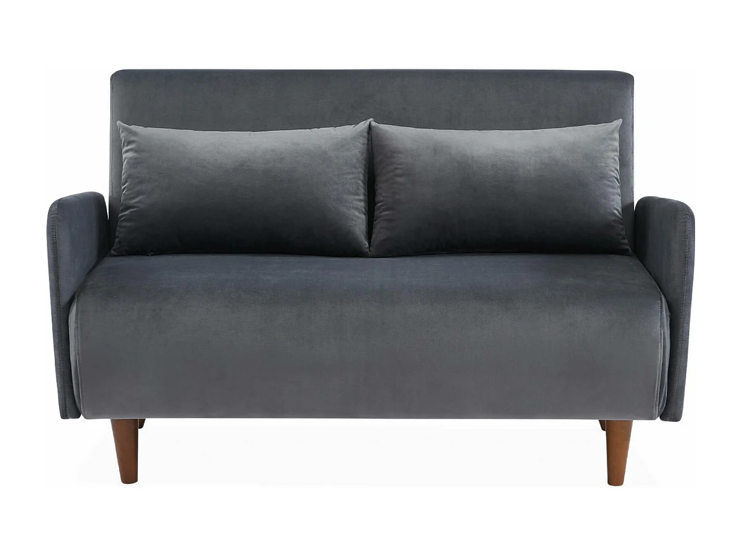 Divano letto in velluto con gambe in legno, 2 posti, grigio scuro