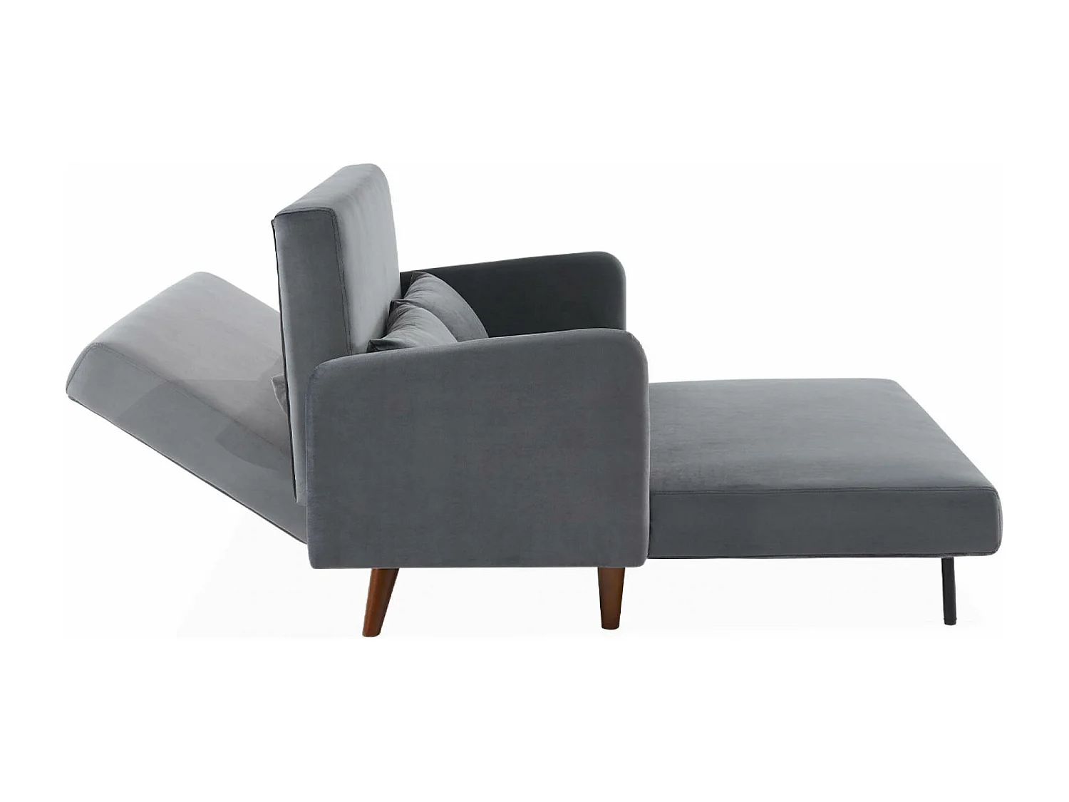 Divano letto in velluto con gambe in legno, 2 posti, grigio scuro