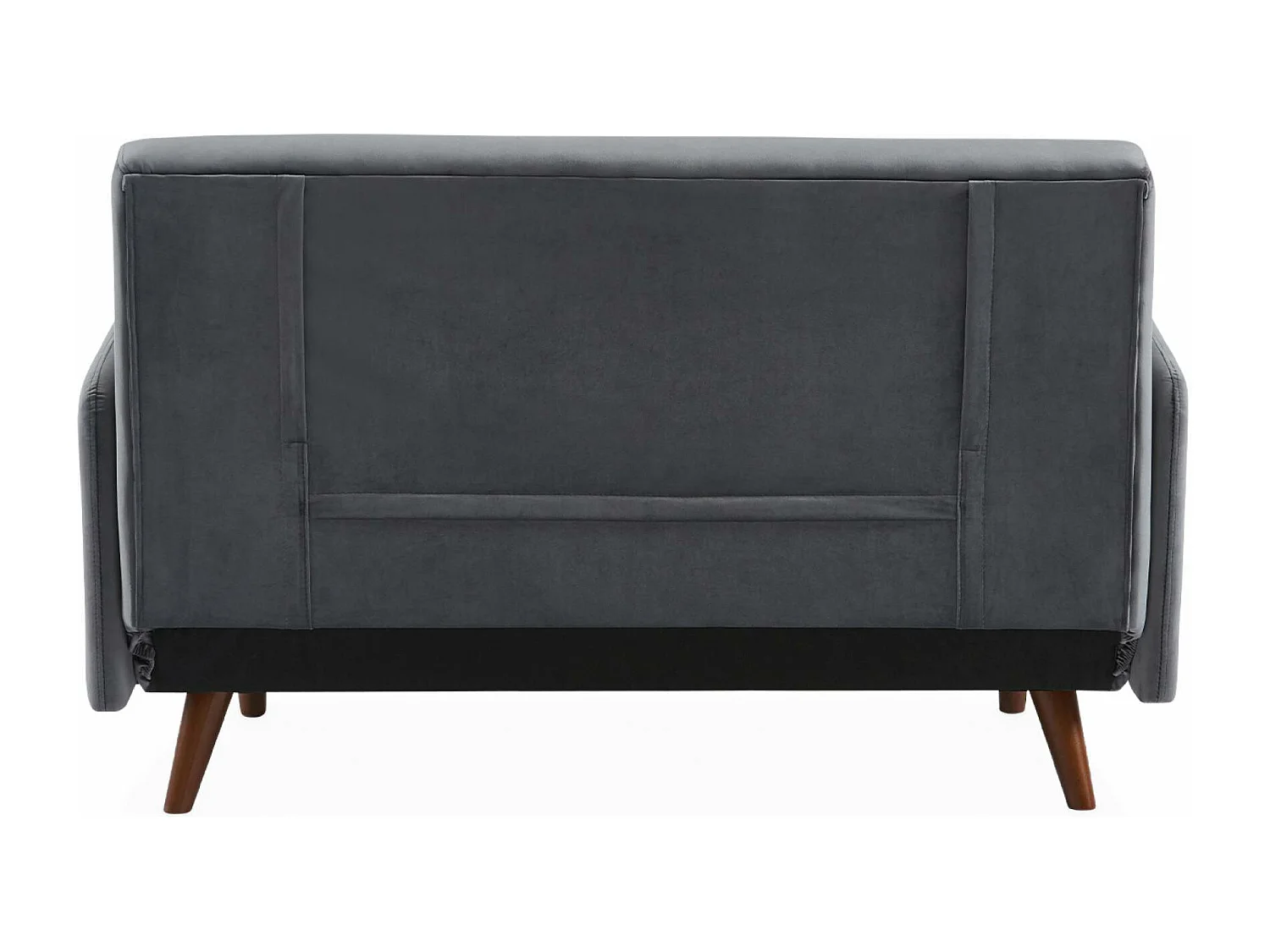 Divano letto in velluto con gambe in legno, 2 posti, grigio scuro