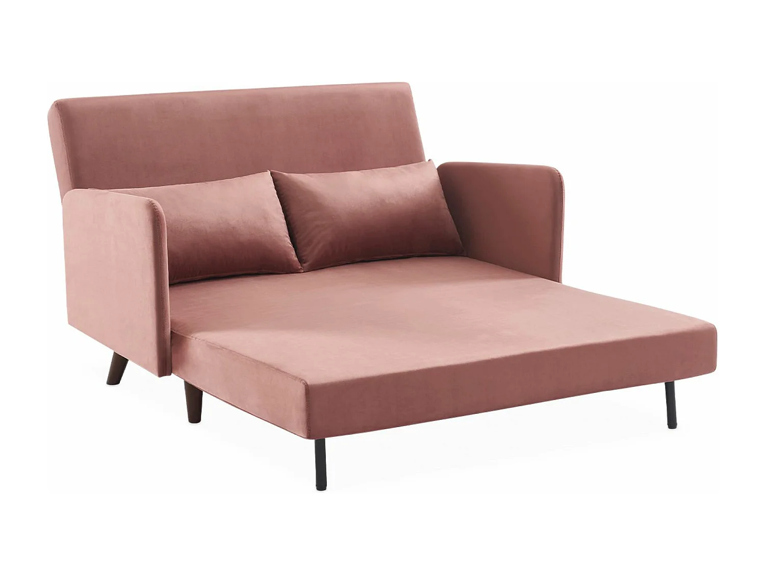 Sofá cama de terciopelo con patas de madera, 2 plazas rosa viejo