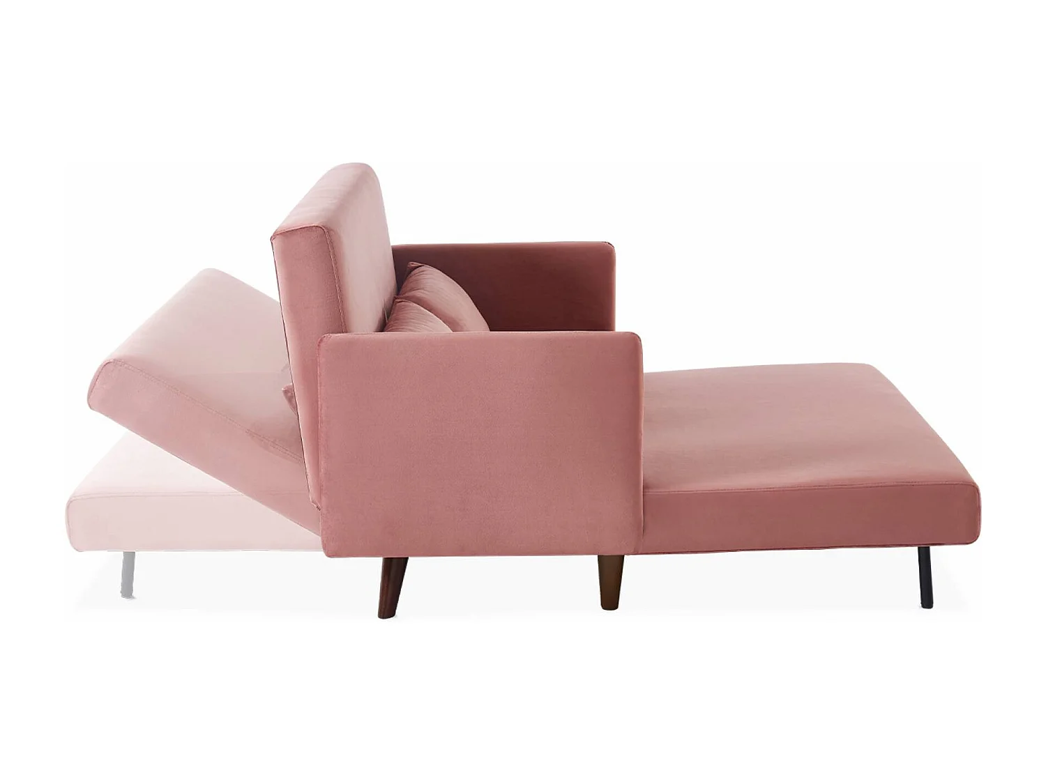 Sofá cama de terciopelo con patas de madera, 2 plazas rosa viejo