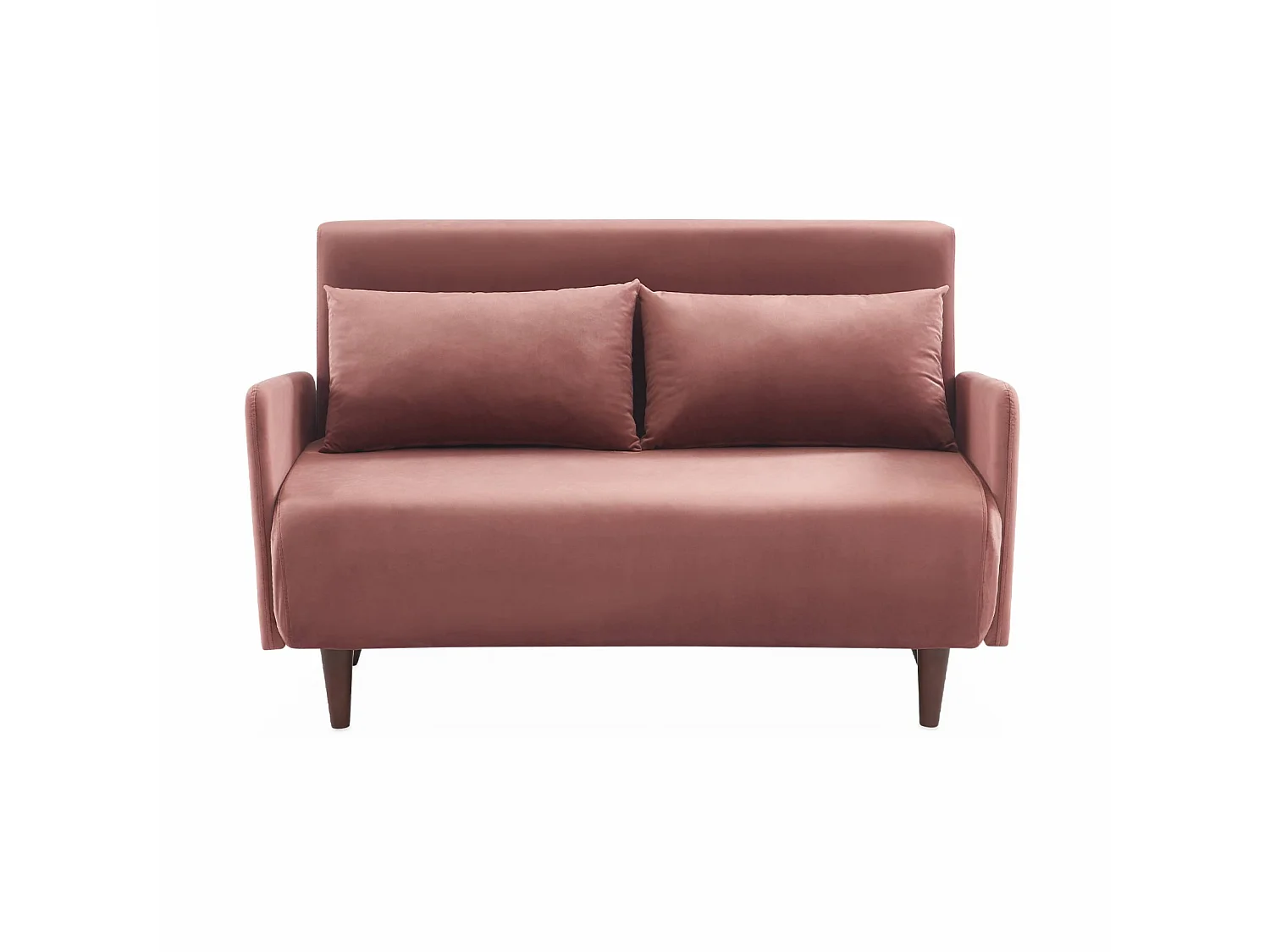 Divano letto in velluto con gambe in legno, 2 posti, rosa antico