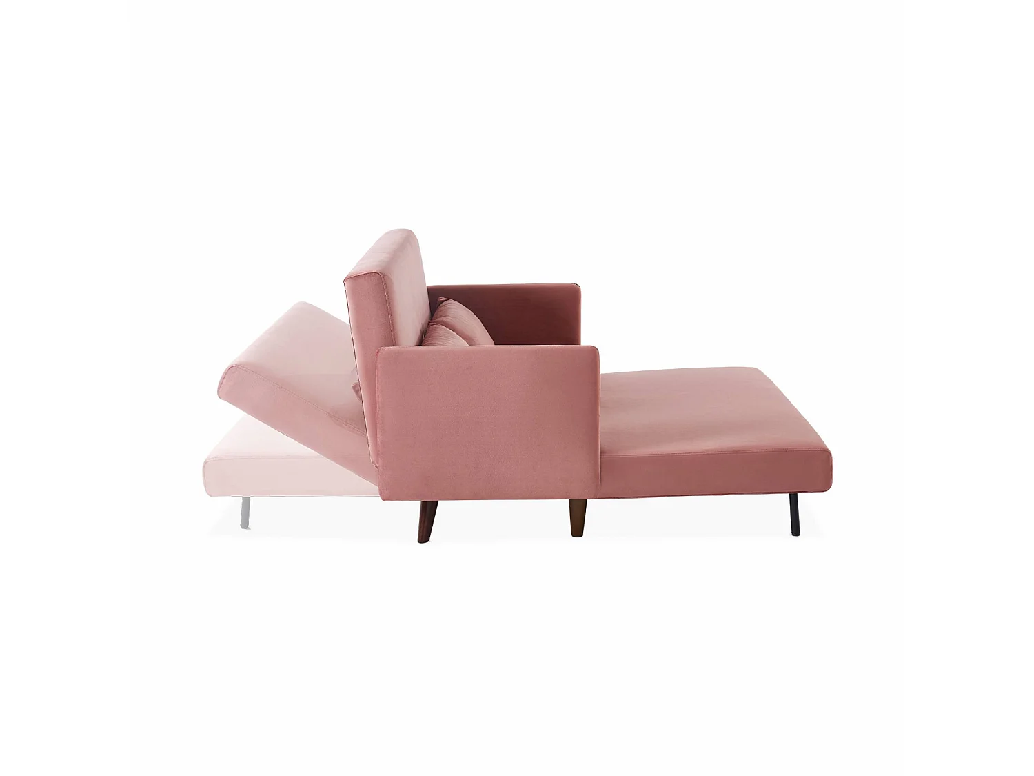 Divano letto in velluto con gambe in legno, 2 posti, rosa antico