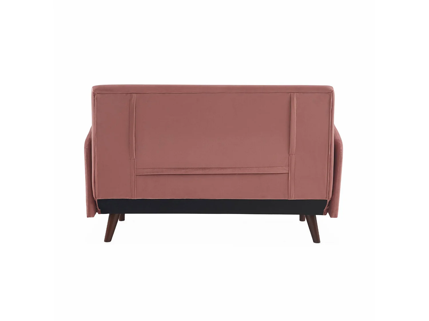 Divano letto in velluto con gambe in legno, 2 posti, rosa antico