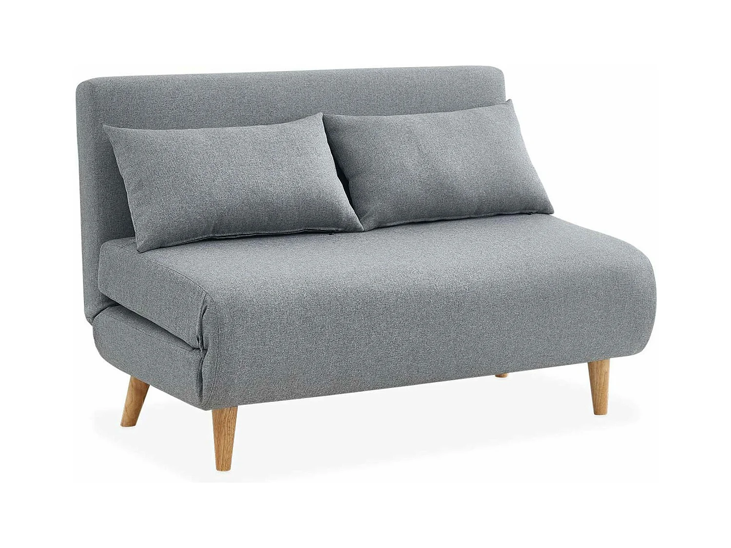 Canapé convertible en tissu - Guesta - 2 places scandinave. pieds bois foncé. gris clair. banquette. dossier inclinable