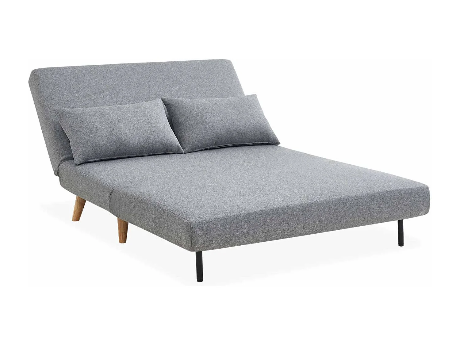 Canapé convertible en tissu - Guesta - 2 places scandinave. pieds bois foncé. gris clair. banquette. dossier inclinable