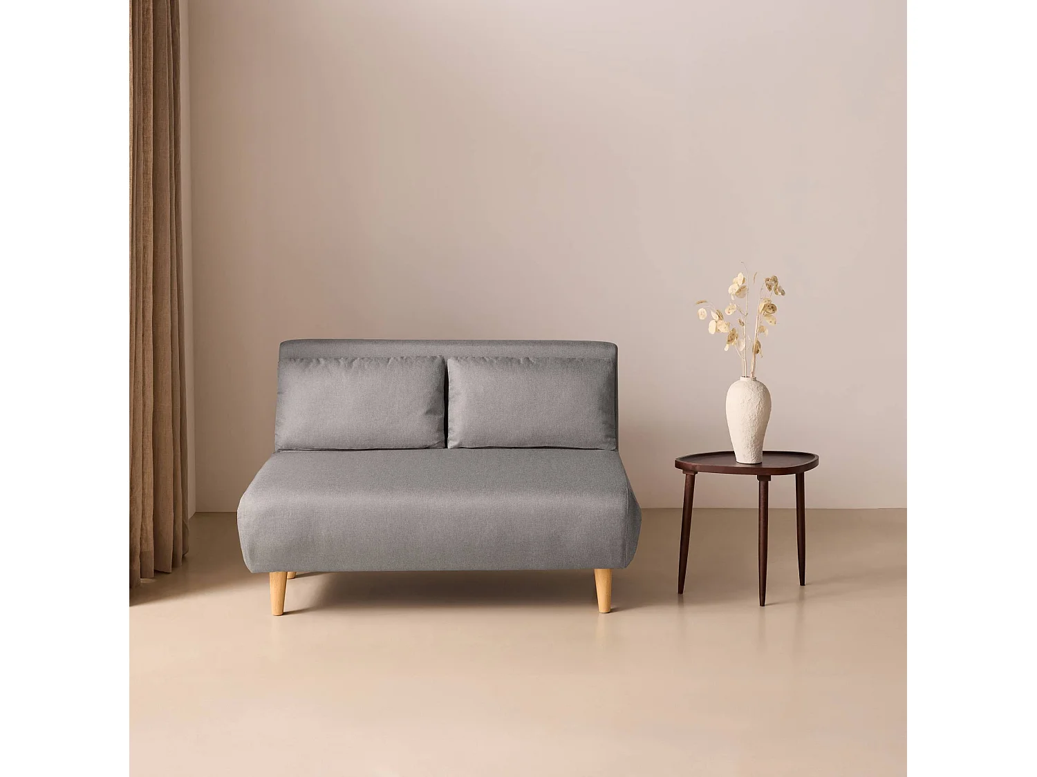 Canapé convertible 2 places inclinable en tissu gris clair