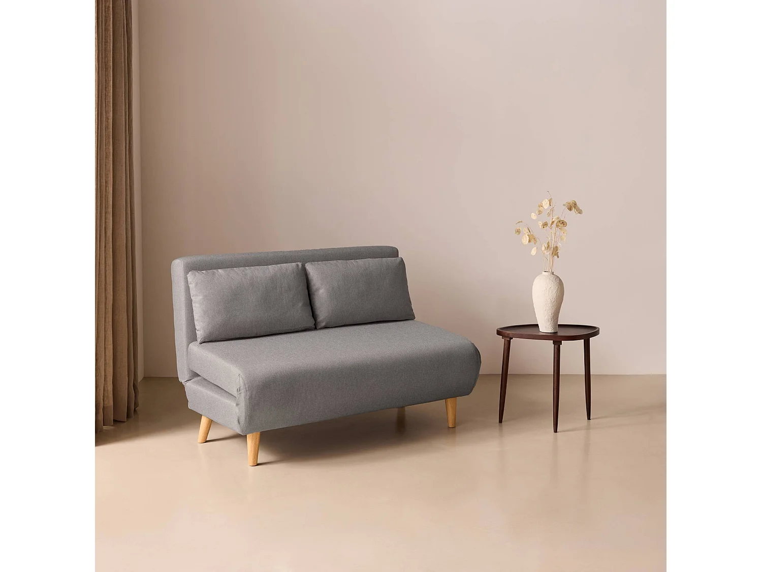 Canapé convertible 2 places inclinable en tissu gris clair