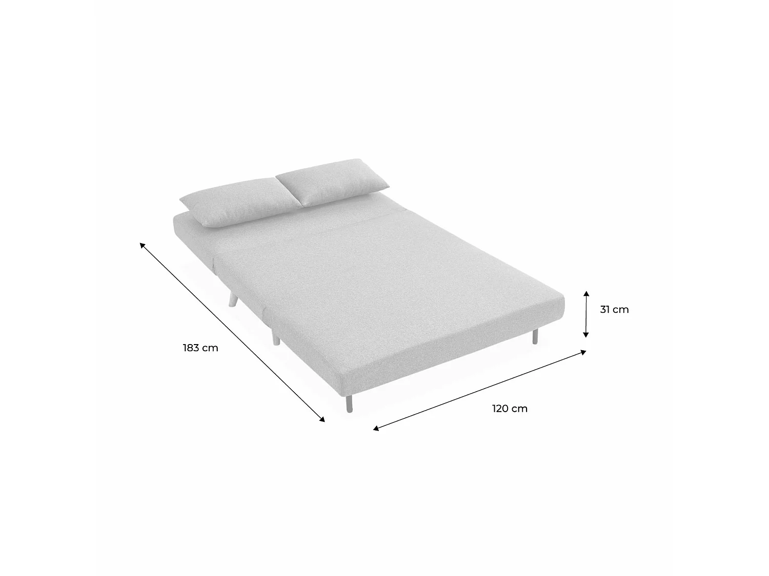 Canapé convertible 2 places inclinable en tissu gris clair