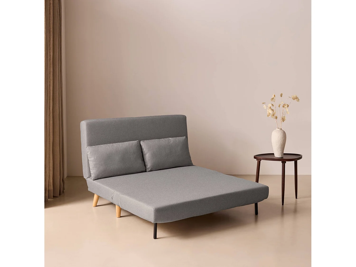 Canapé convertible 2 places inclinable en tissu gris clair