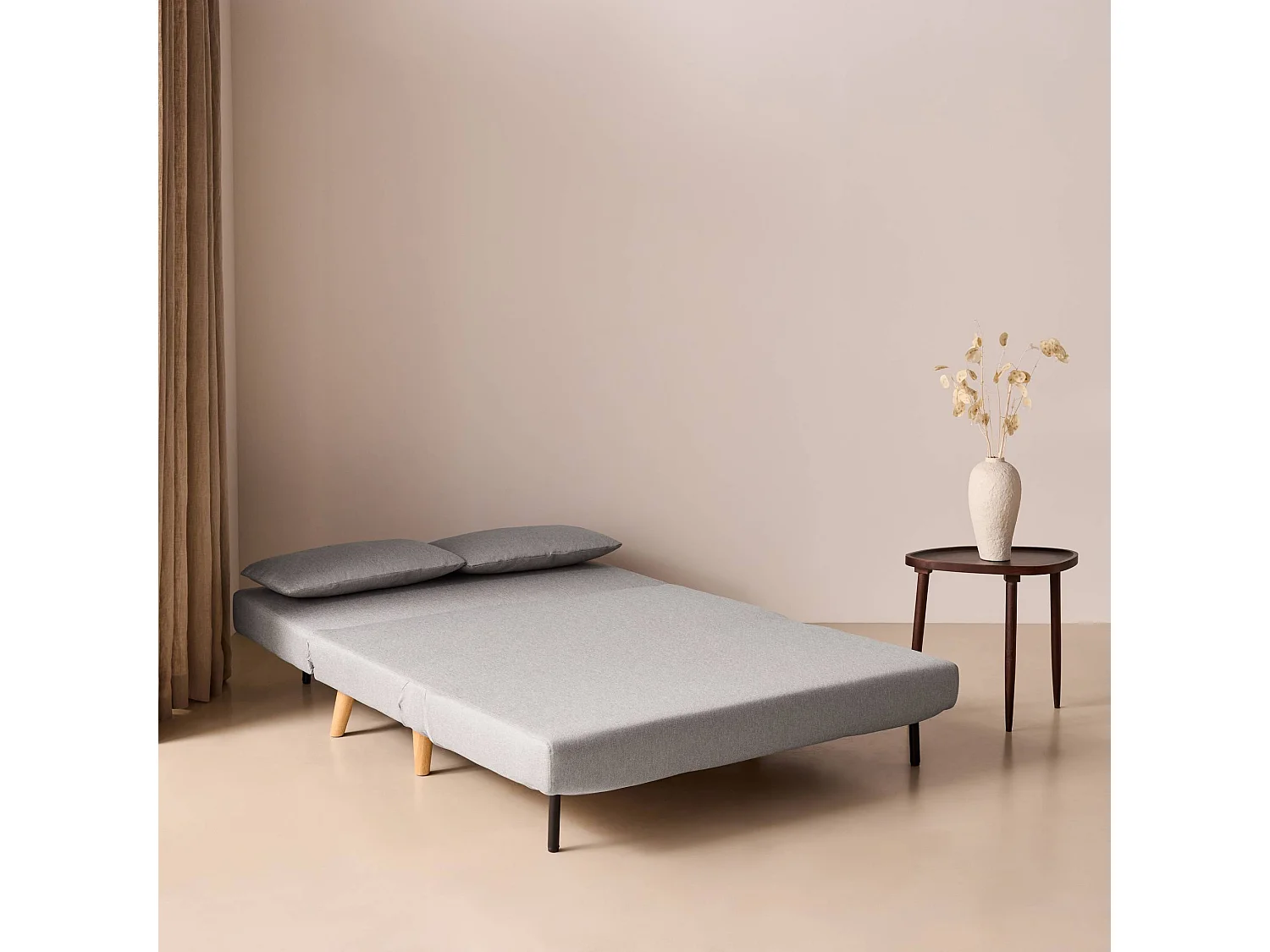 Canapé convertible 2 places inclinable en tissu gris clair