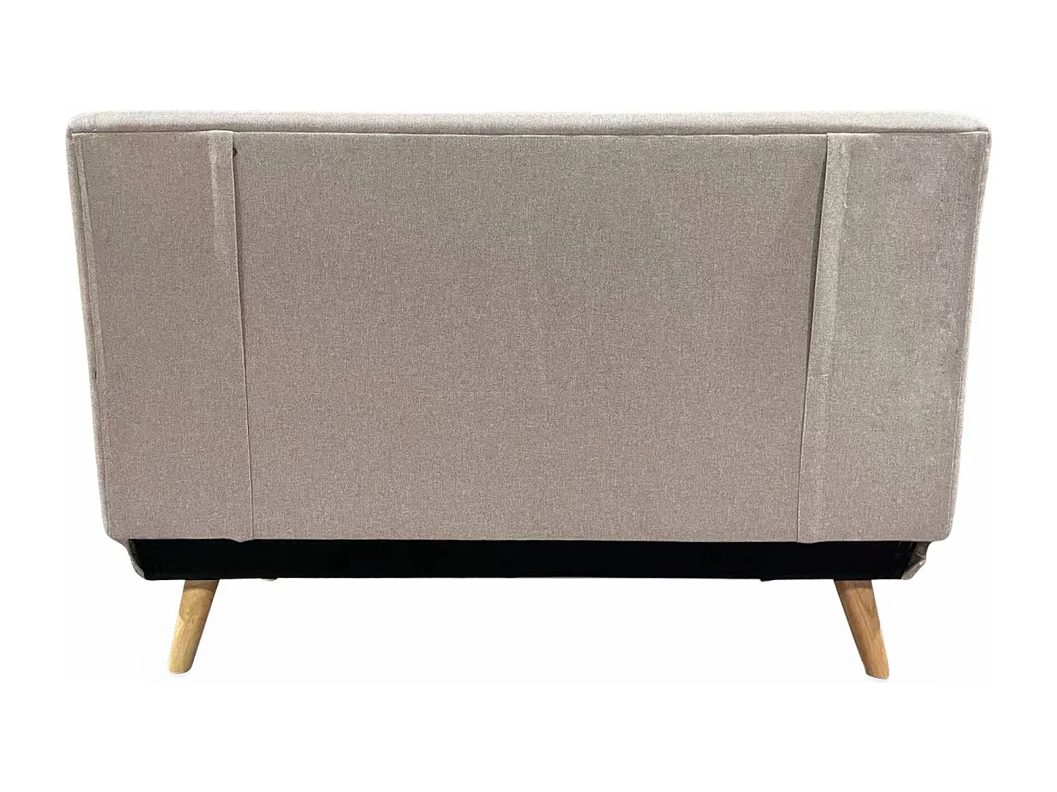 Divano letto a 2 posti in tessuto, gambe in legno, beige