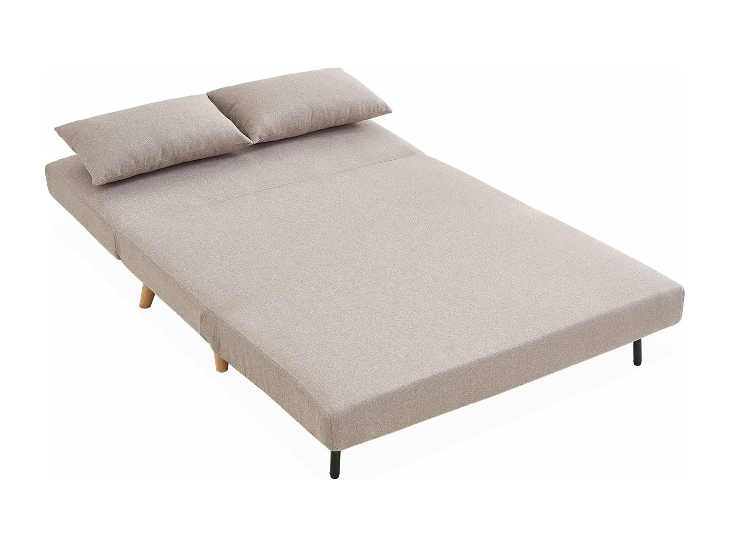 Sofá cama de con patas de madera, 2 plazas beige