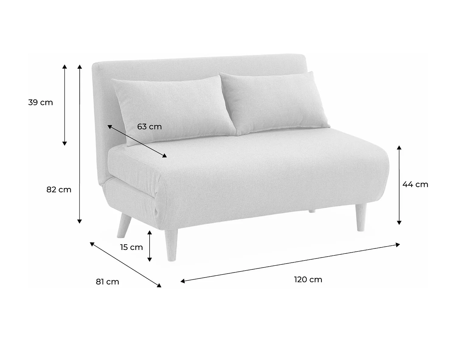 Sofá cama de con patas de madera, 2 plazas beige