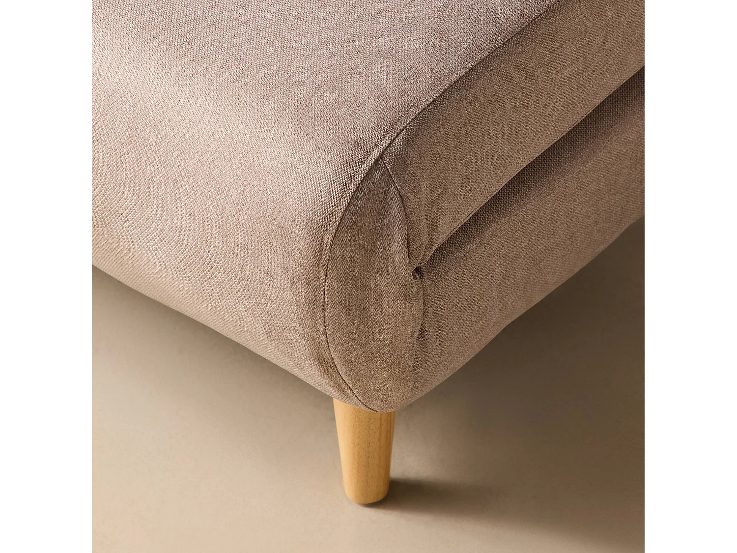 Divano letto in tessuto con gambe in legno, 2 posti, beige