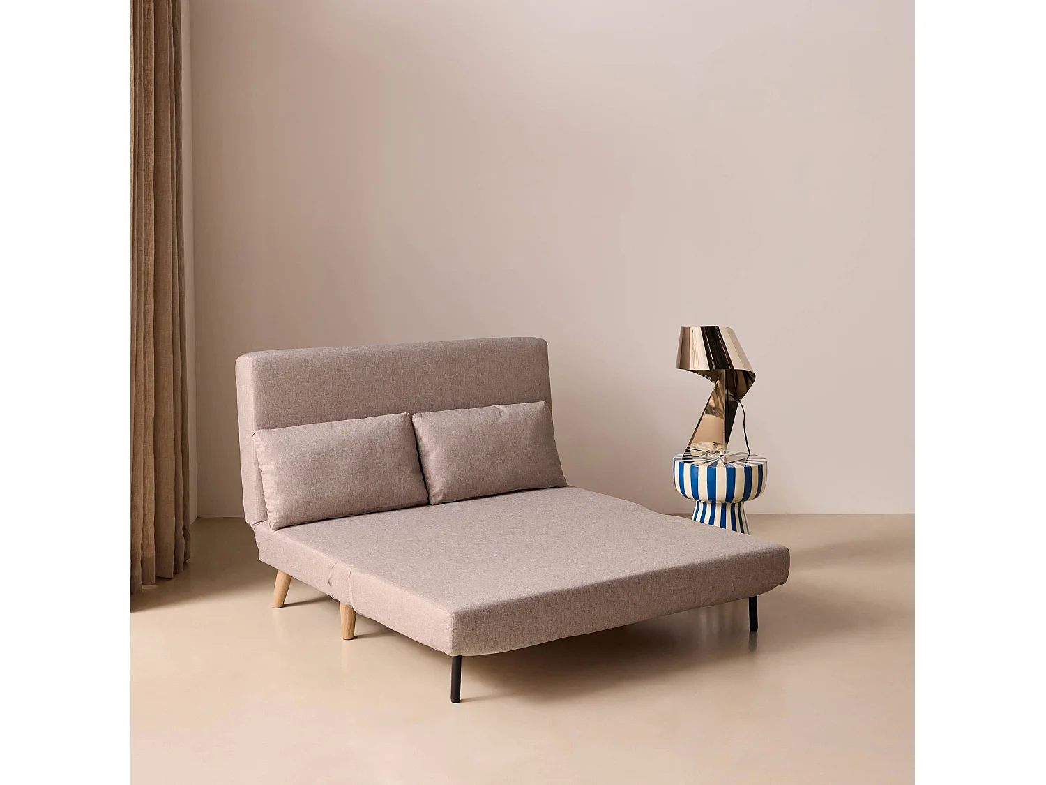 Canapé convertible 2 places inclinable en tissu beige