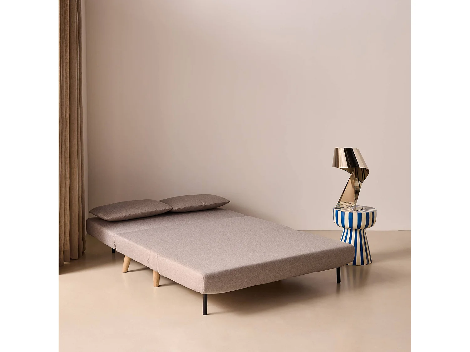 Canapé convertible 2 places inclinable en tissu beige