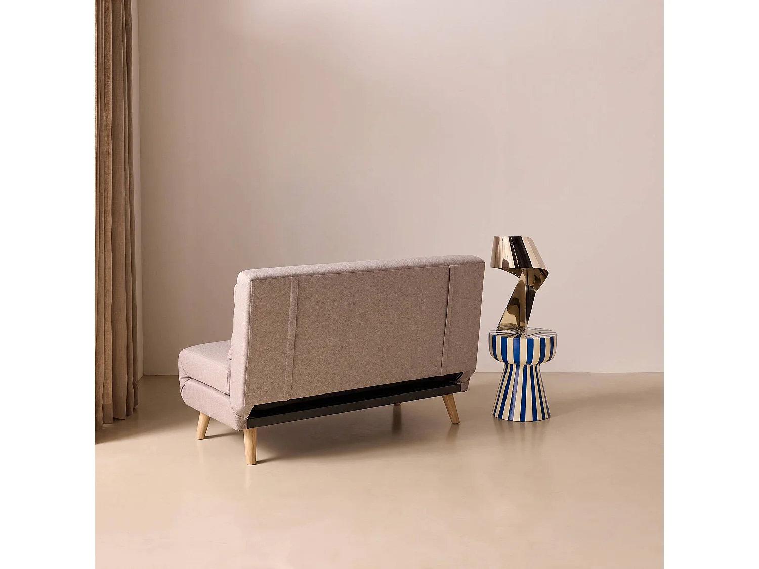 Canapé convertible 2 places inclinable en tissu beige