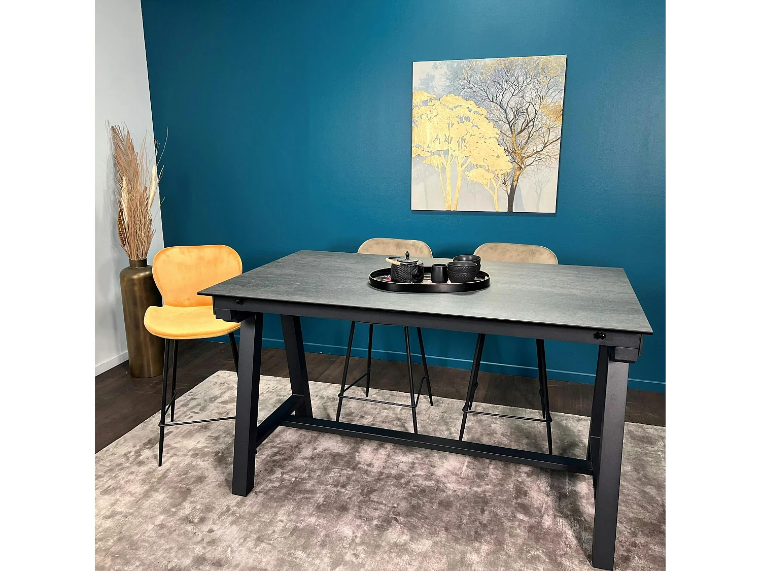 Table haute en céramique extensible effet ardoise 160-270 cm LOMBARDIE