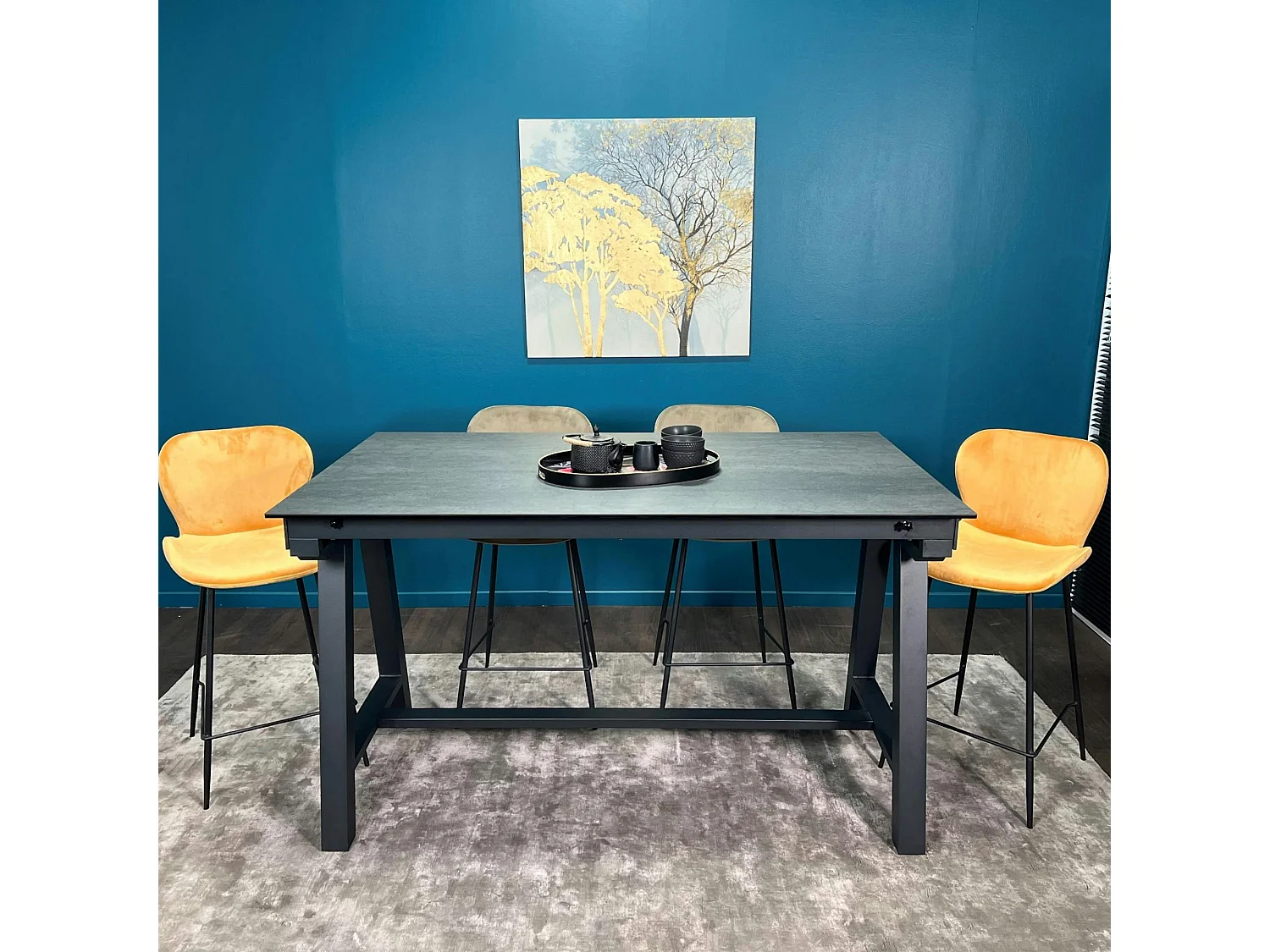 Table haute en céramique extensible effet ardoise 160-270 cm LOMBARDIE