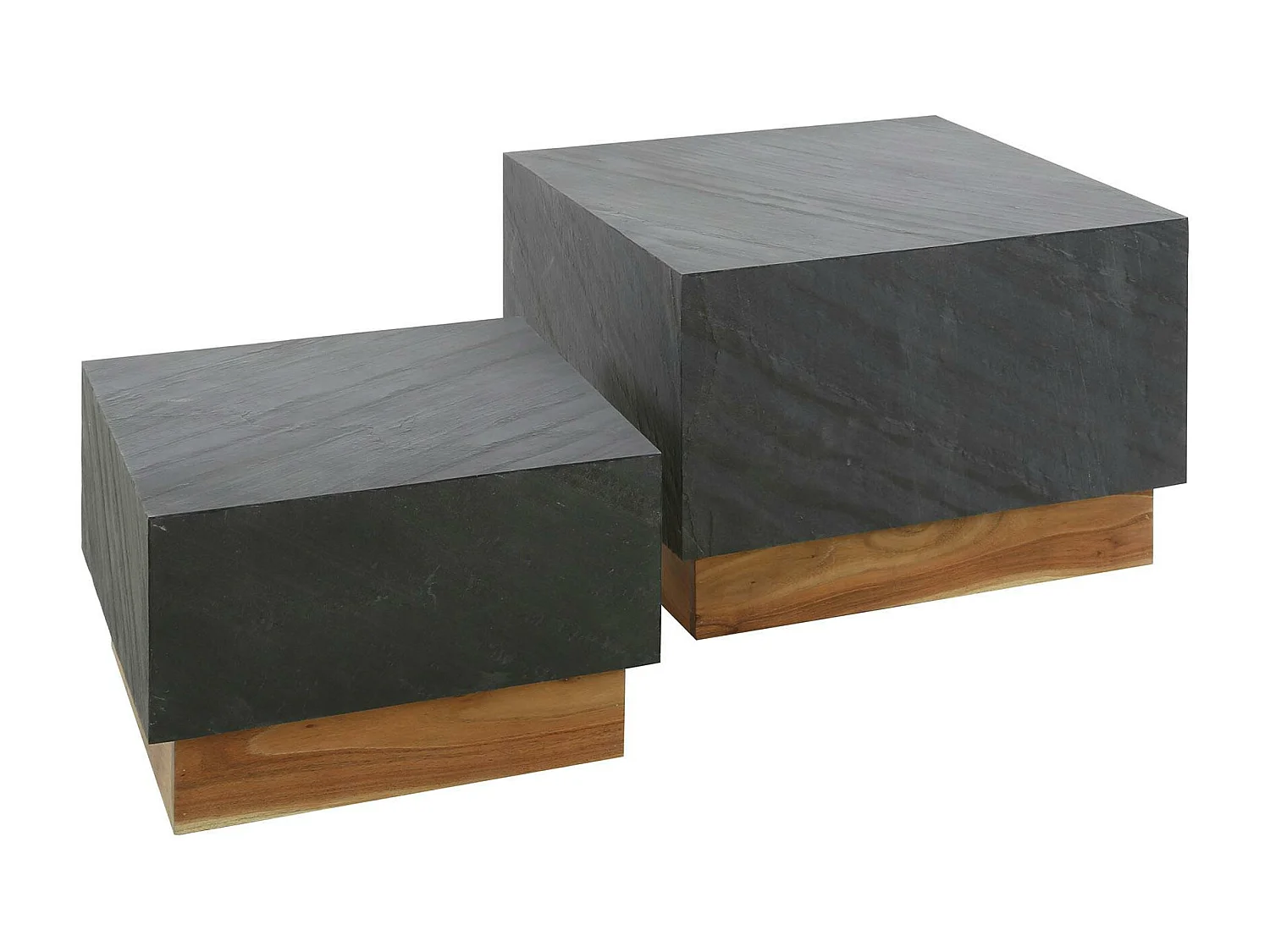 Table basse design en ardoise et bois d'acacia (2 pièces) NOVA