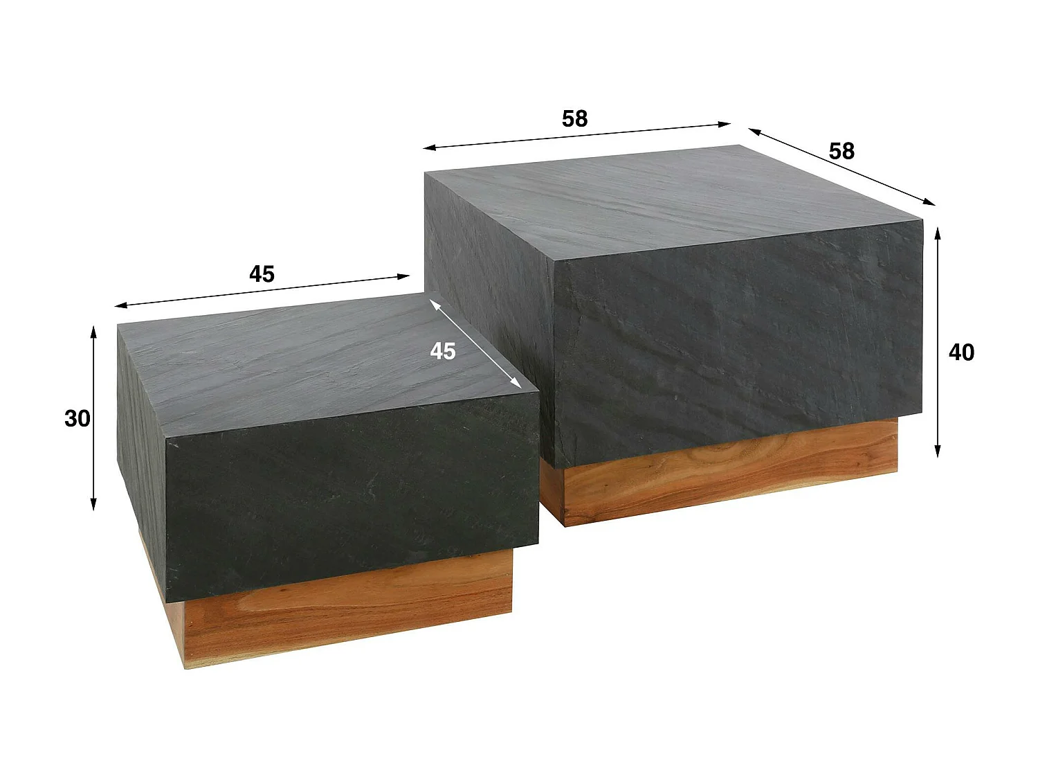 Table basse design en ardoise et bois d'acacia (2 pièces) NOVA