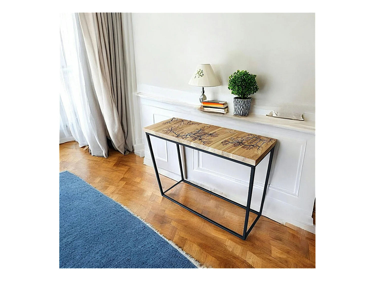 Console rectangulaire teck et pieds métal