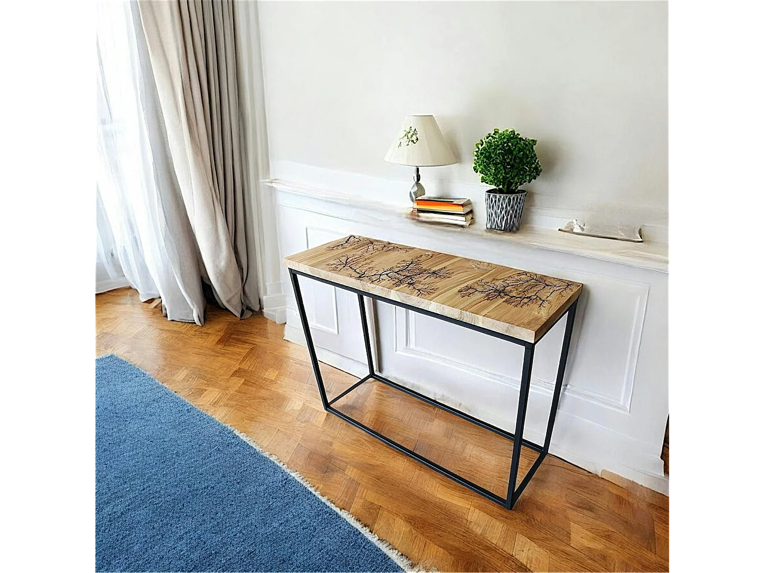 Console rectangulaire teck et pieds métal