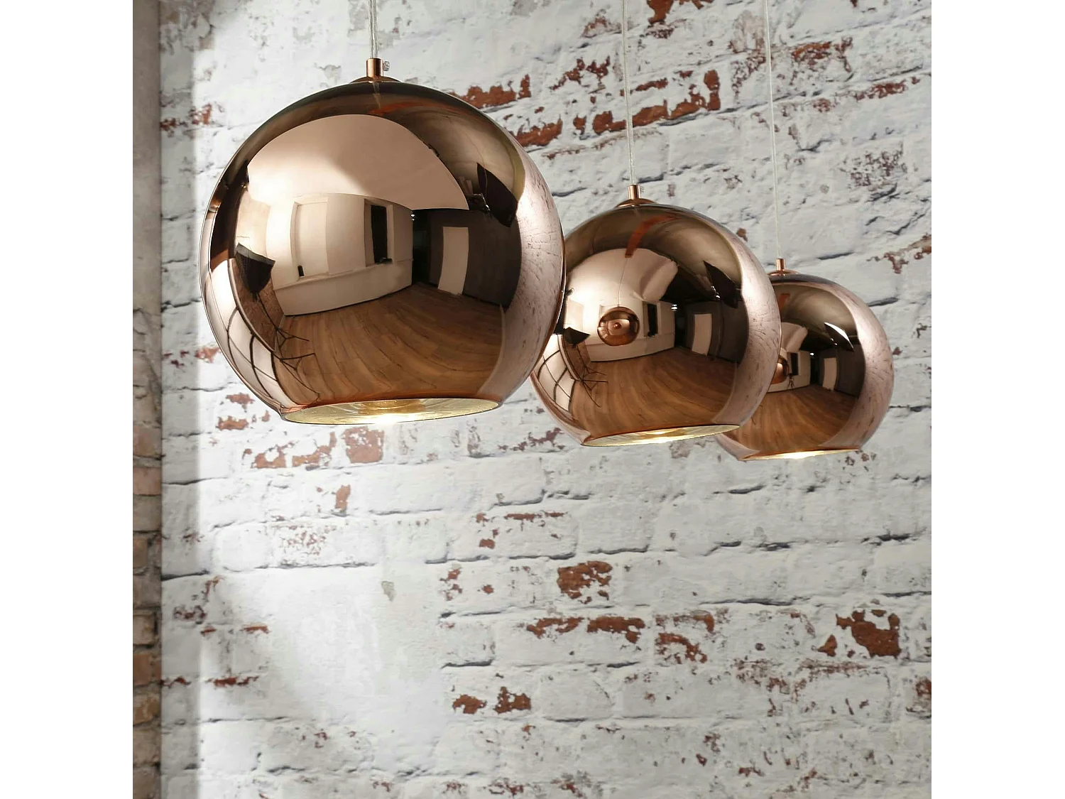 Suspension boule 3 lampes en verre cuivré JAVA