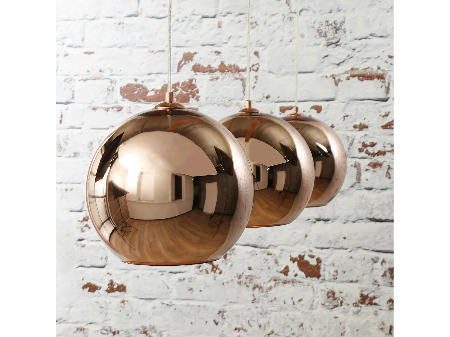 Suspension boule 3 lampes en verre cuivré JAVA