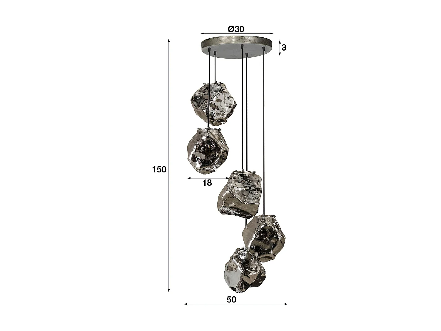 Suspension moderne étagée 5 lampes NIAGARA