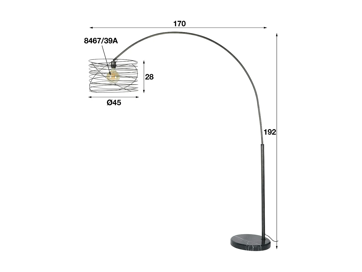 Lampadaire arc forme tourbillon anthracite noir