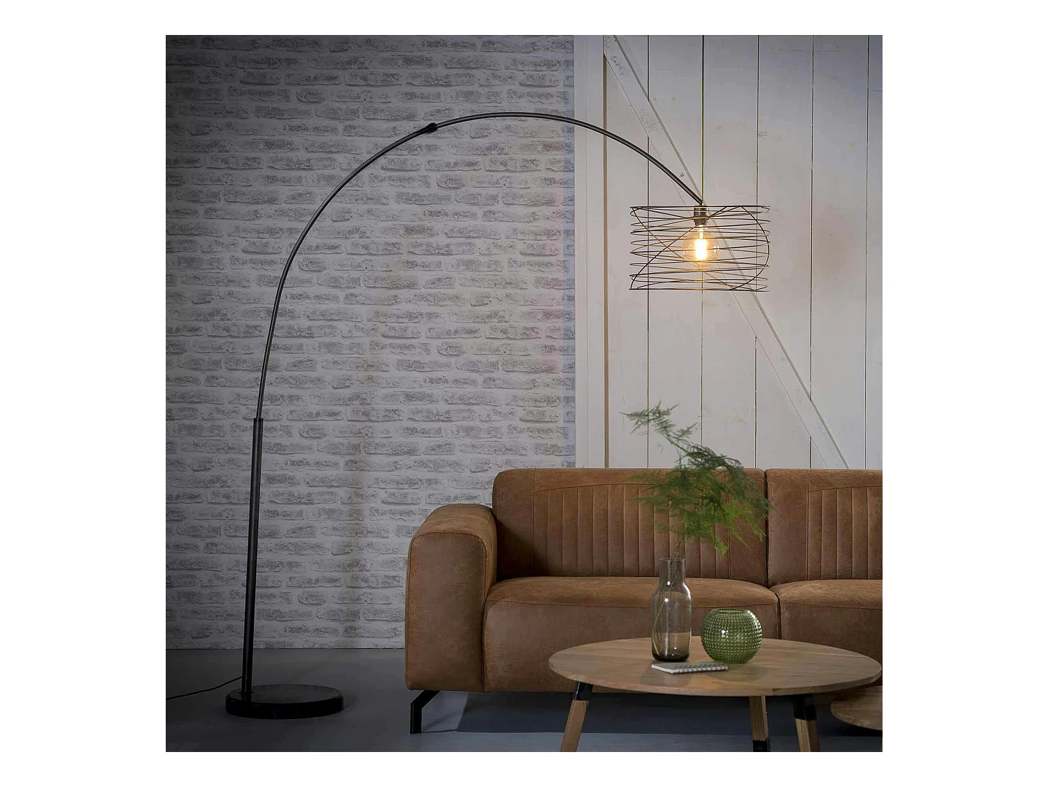 Lampadaire arc forme tourbillon anthracite noir
