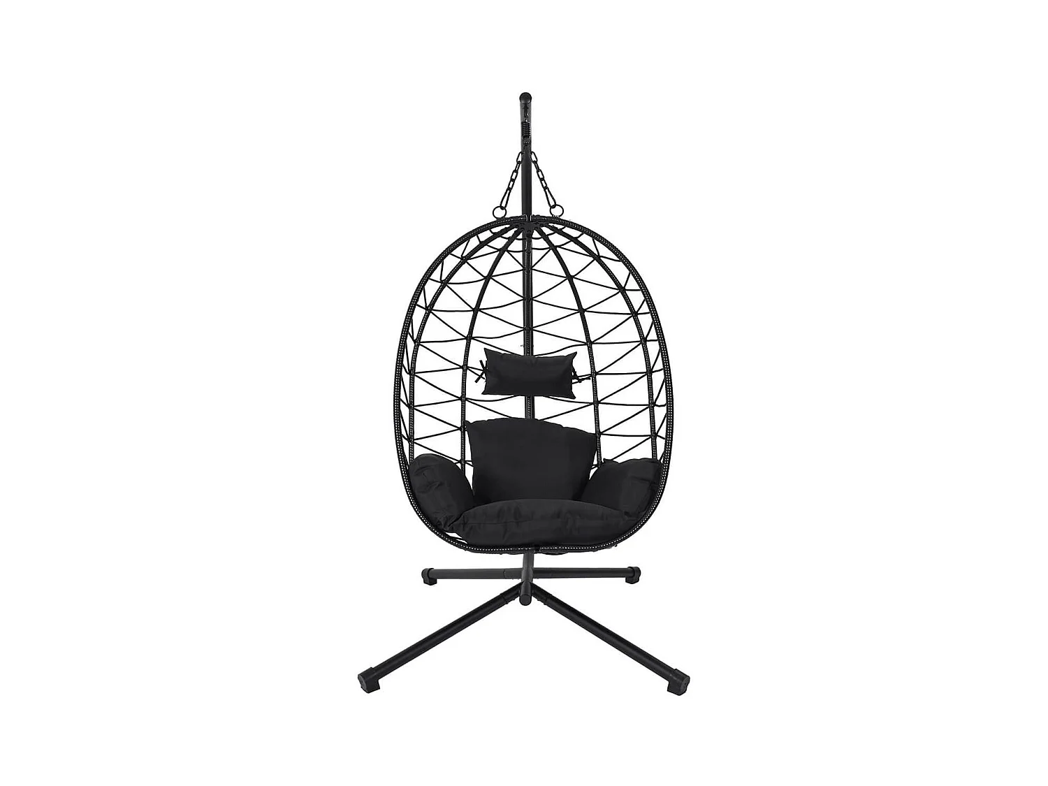 MALOA - Fauteuil Suspendu en Rotin Synthétique avec Pied Métal Noir
