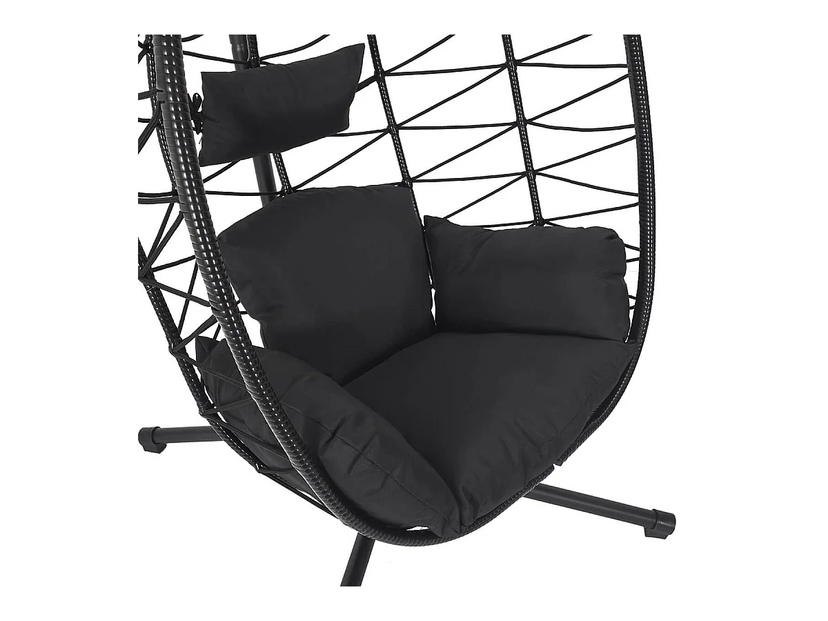 MALOA - Fauteuil Suspendu en Rotin Synthétique avec Pied Métal Noir