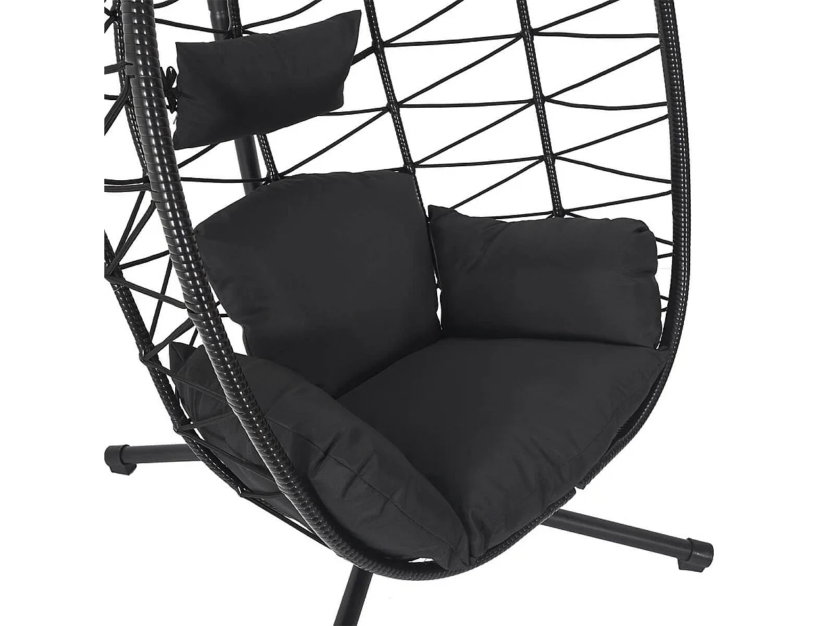 MALOA - Fauteuil Suspendu en Rotin Synthétique avec Pied Métal Noir
