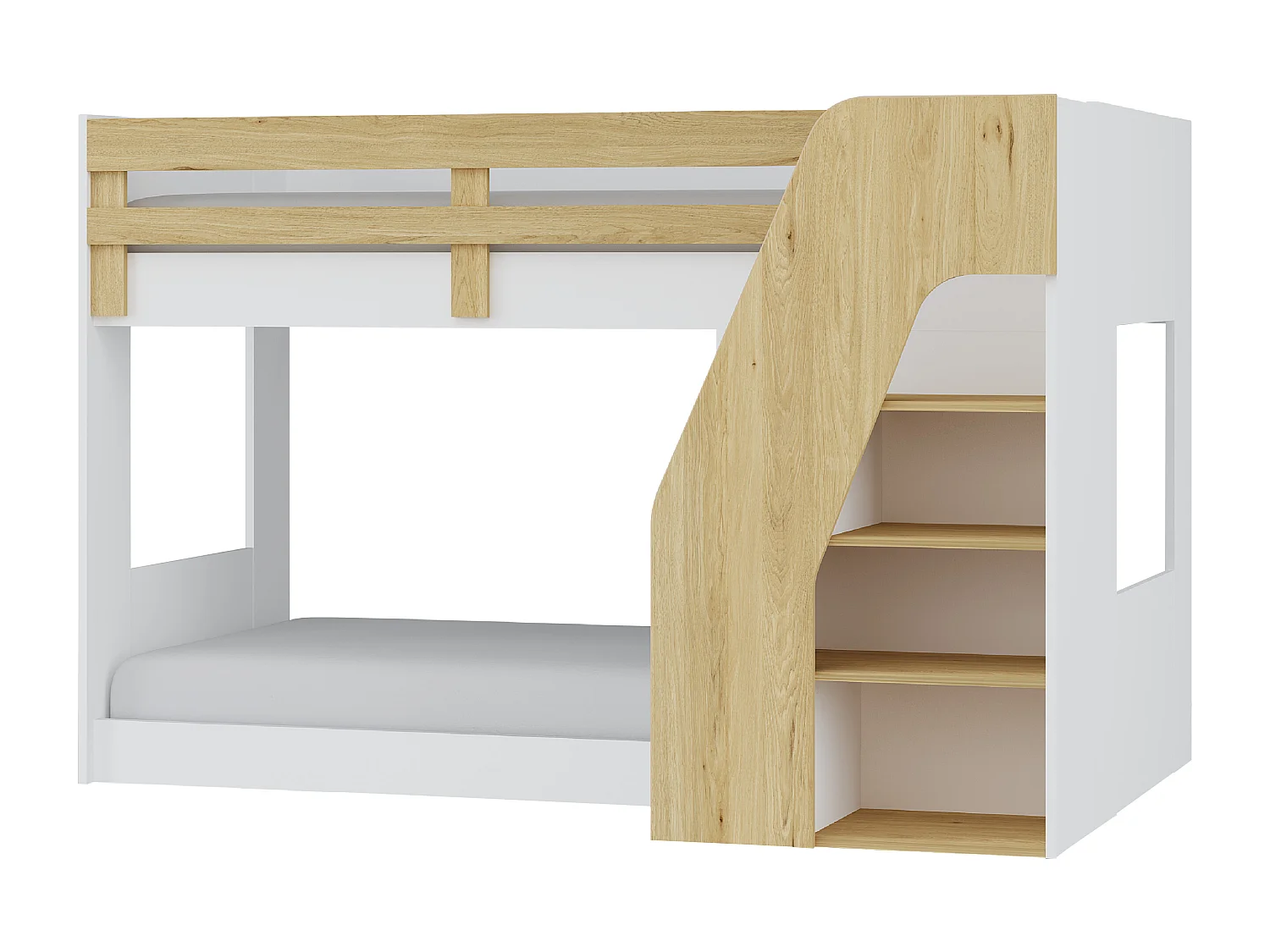 Etagenbett mit Stauraum - 90 x 190 cm - Weiß & Holzfarben - NAROJAS