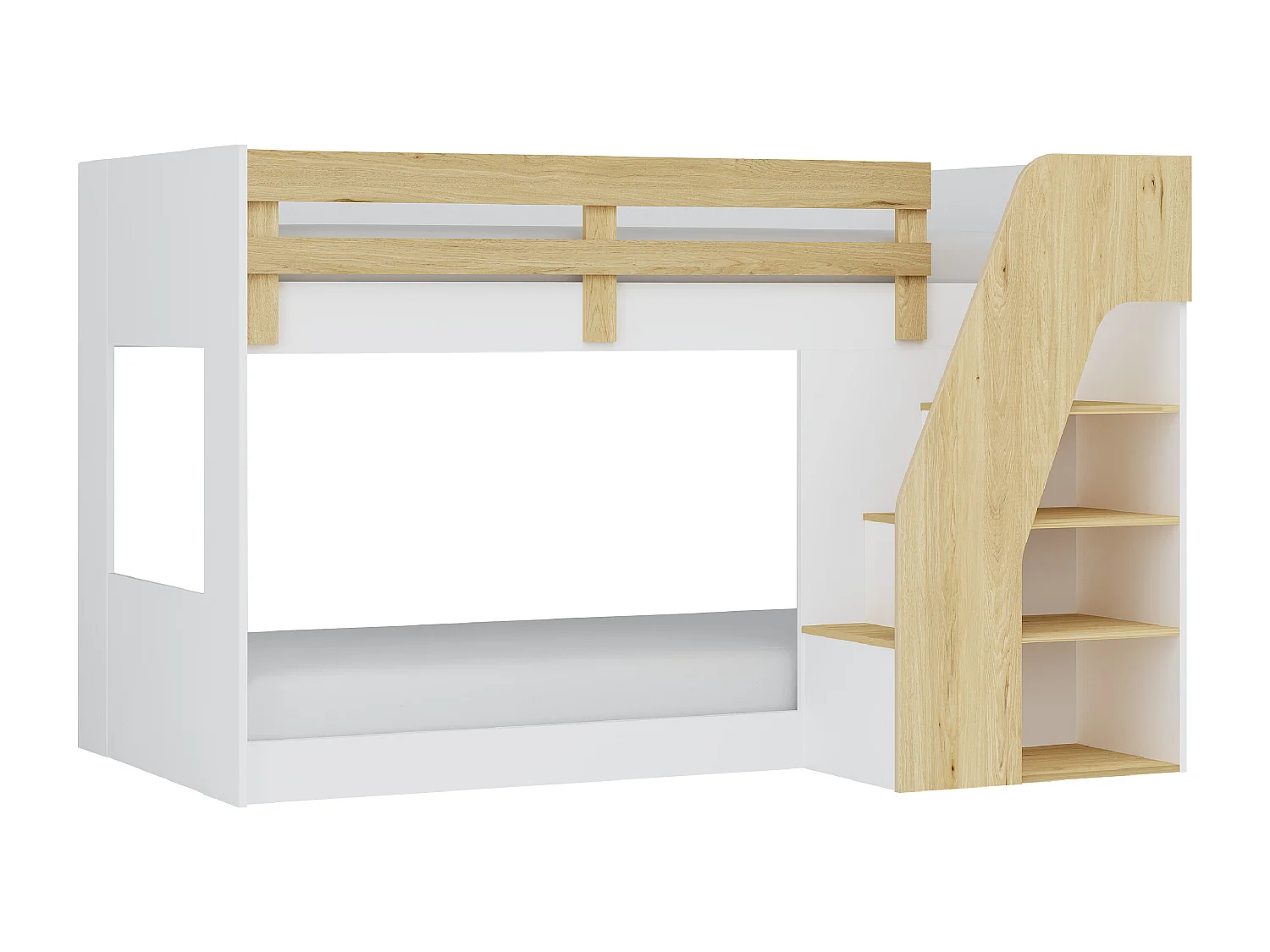 Letto a castello 90 x 190 cm Con vani portaoggetti Bianco e Naturale - NAROJAS