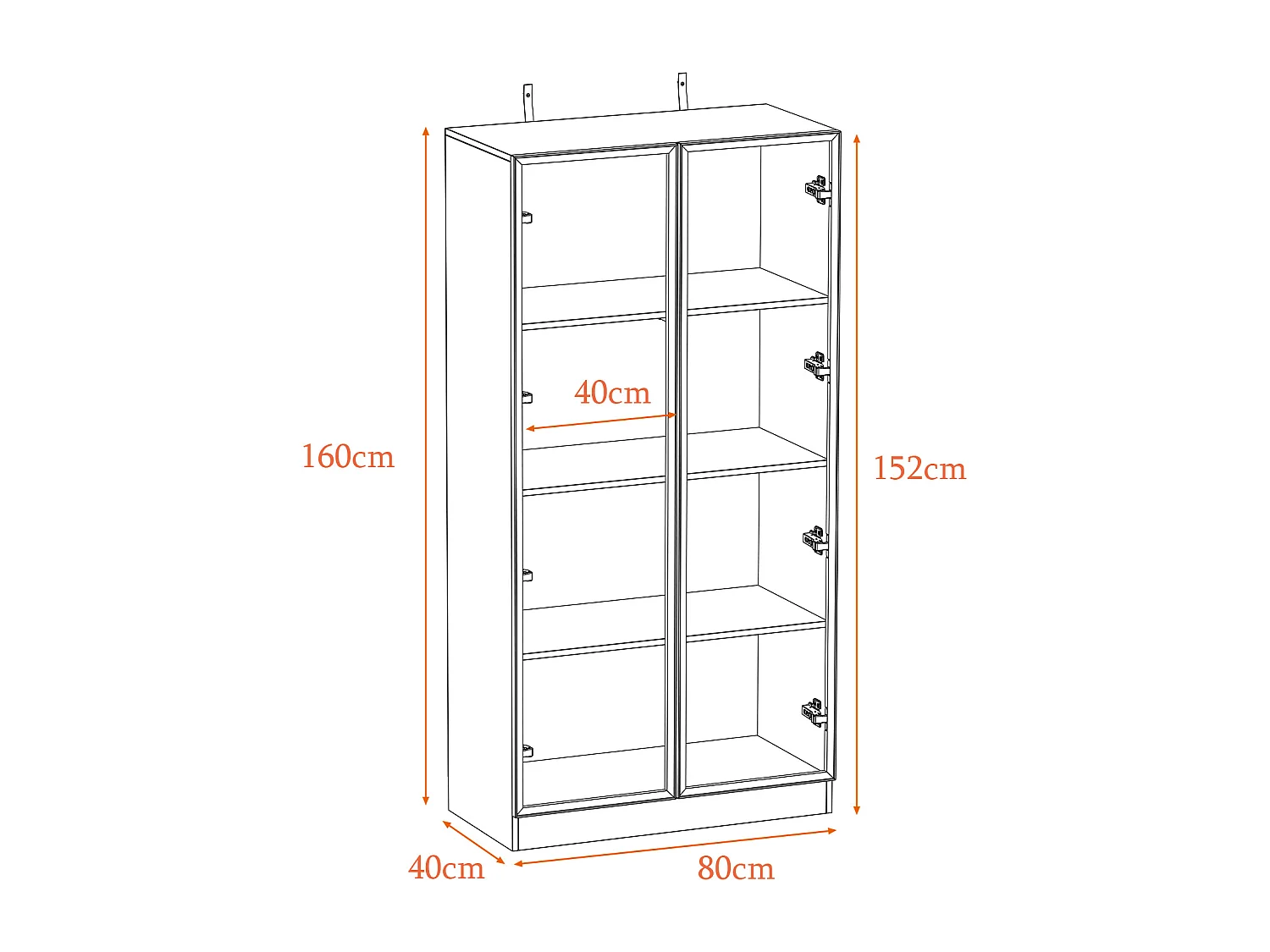 Vitrine avec LED 3 couleurs - 2 portes et à 4 niveaux - push to open, 80x40x160cm, Noir