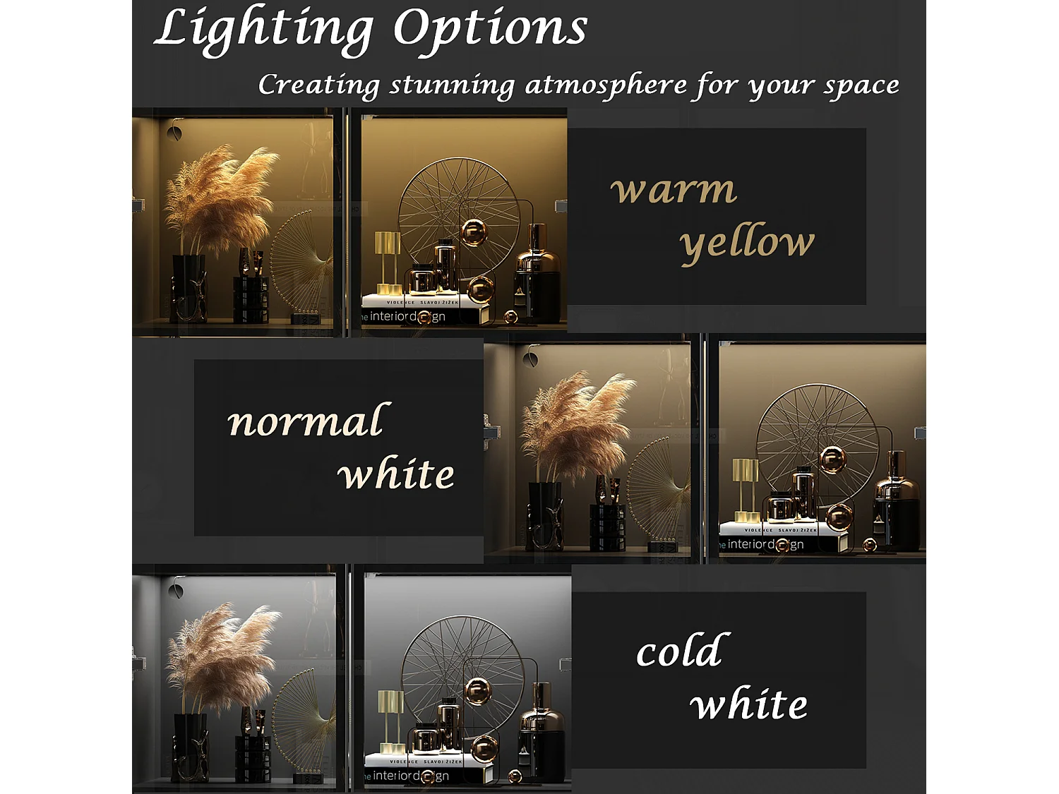 Vitrine avec LED 3 couleurs - 2 portes et à 4 niveaux - push to open, 80x40x160cm, Noir