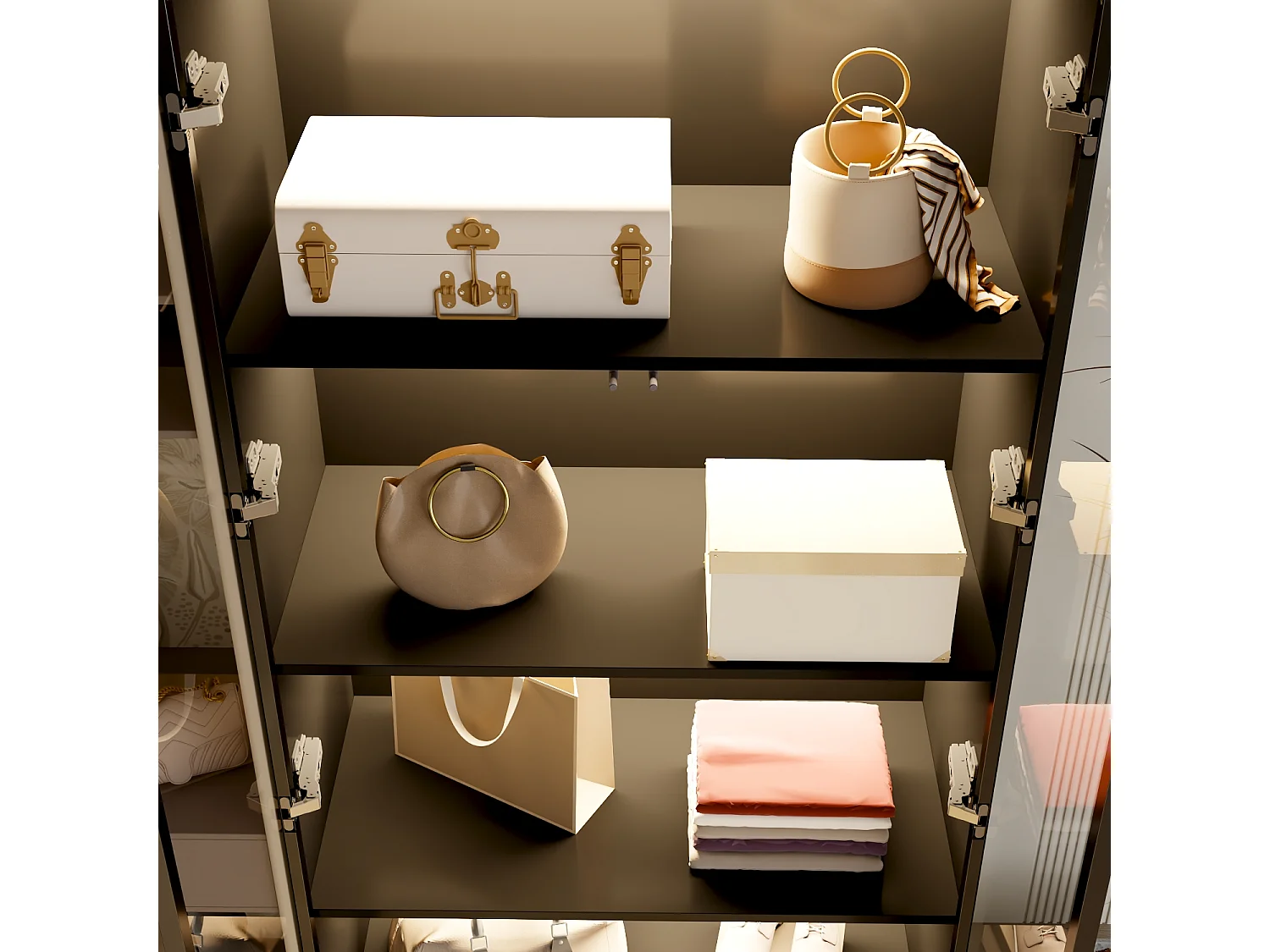 Vitrine avec LED 3 couleurs - 2 portes et à 4 niveaux - push to open, 80x40x160cm, Noir