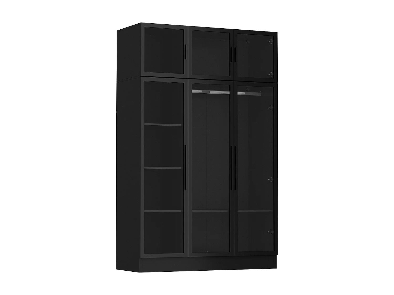Grande armoire de chambre avec LED - 6 portes en verre - penderie et compartiments, 120x48x190, Noir