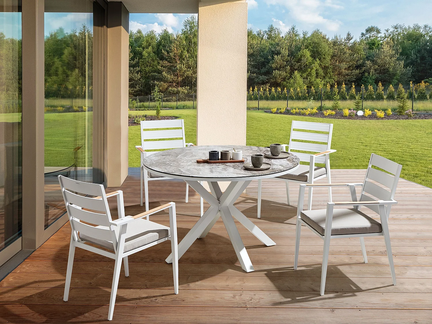 Table de salle à manger de jardin MALETTO 120 cm 120 cm Verre Gris foncé